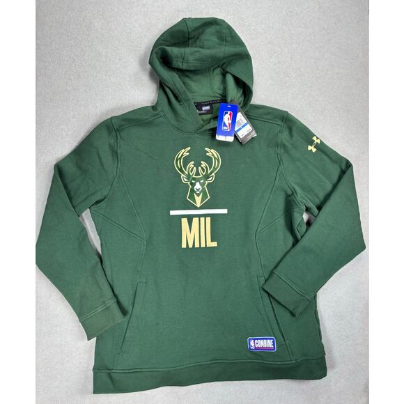 NWT Men's XL Threadborne Under Armour Milwaukee Bucks green logo hoodie - Picture 1 of 9